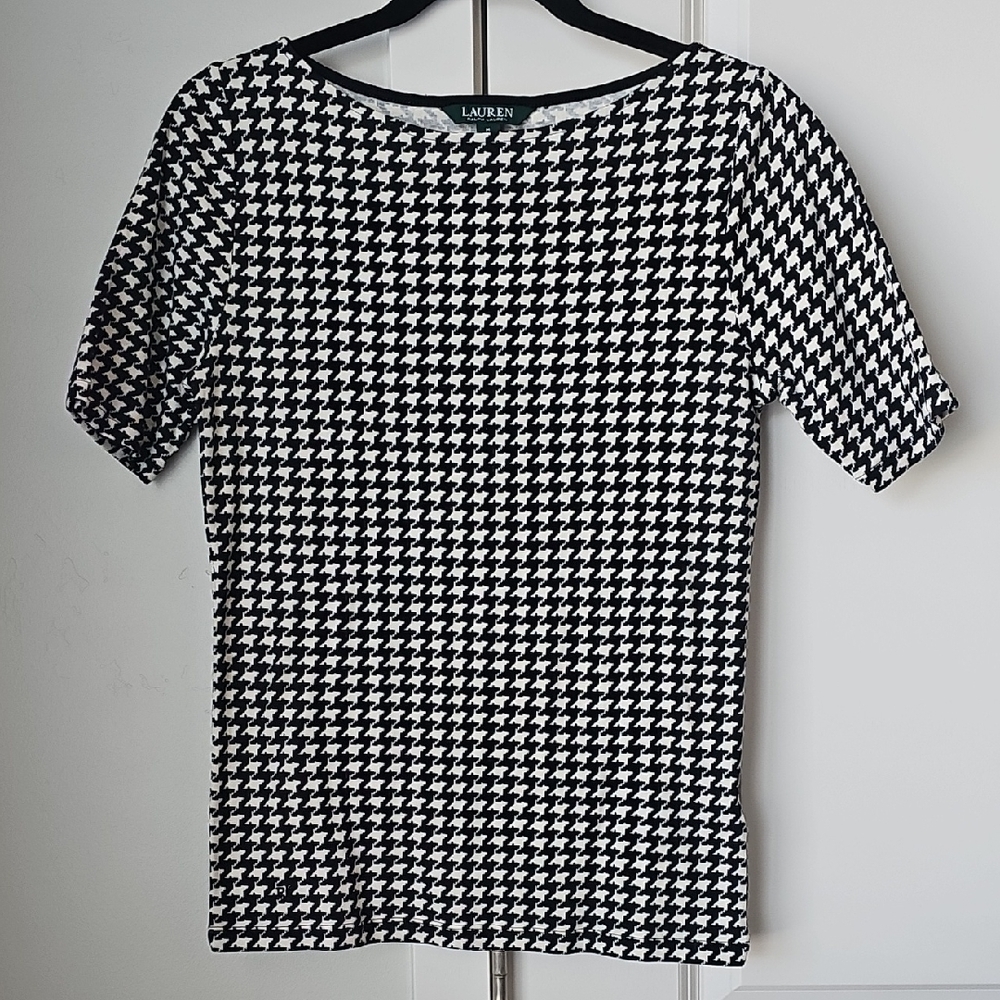 Ralph Lauren Black and White Houndstooth Blouse